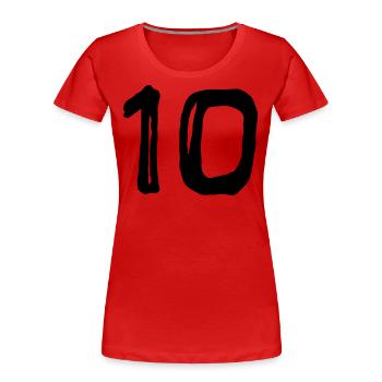 Trikotnummer - Zehn - Frauen Premium Bio T-Shirt - Rot - Vorne - Mia (176cm)