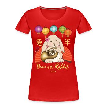 French Horn Rabbit for Chinese New Year 2023 - Women's Premium Organic T-Shirt - red - Front - Mia (176cm)