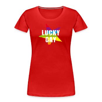 LUCKY GAY - pride - LGBTQ - used look - Stern - Frauen Premium Bio T-Shirt - Rot - Vorne - Mia (176cm)