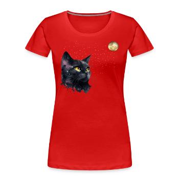 CAT AND THE MOON - Women's Premium Organic T-Shirt - red - Front - Mia (176cm)