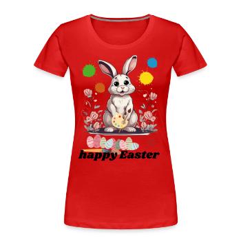 frohe Ostern - niedlicher Osterhase - Hase mit Ei - Frauen Premium Bio T-Shirt - Rot - Vorne - Mia (176cm)