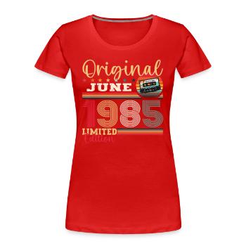 Cassette Juin 1985 Millésime 1985 Anniversaire 1985 - T-shirt bio Premium Femme - rouge - Devant - Mia (176cm)