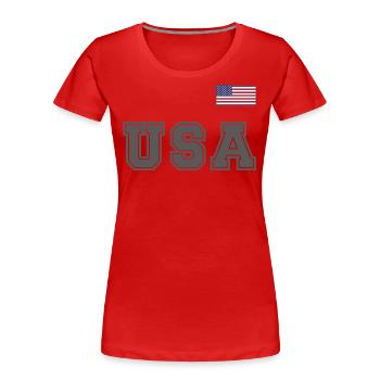 TEAM USA amerikanische Flagge Fahne über Schrift - Frauen Premium Bio T-Shirt - Rot - Vorne - Mia (176cm)