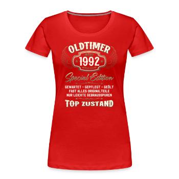 33. Geburtstag Oldtimer März 1992 Jahrgang 92 - Frauen Premium Bio T-Shirt - Rot - Vorne - Mia (176cm)