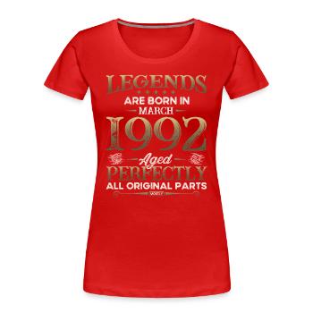 33. Geburtstag Legende März 1992 Jahrgang 92 - Frauen Premium Bio T-Shirt - Rot - Vorne - Mia (176cm)