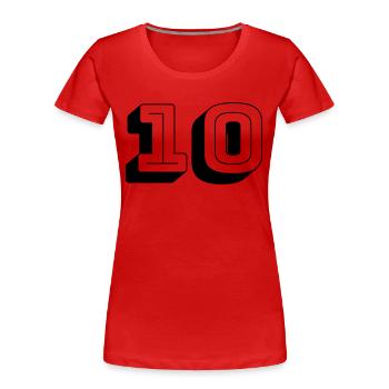 Trikotnummer - Zehn - Zahl - Frauen Premium Bio T-Shirt - Rot - Vorne - Mia (176cm)