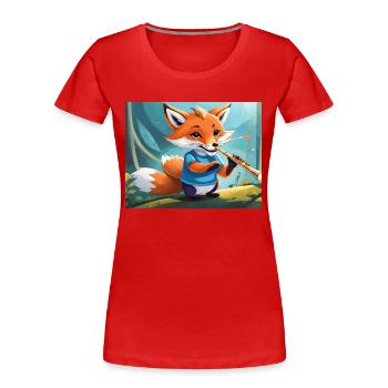 niedlicher kleiner Unhold, Fuchs im Alltag, der Flöte spielt - Frauen Premium Bio T-Shirt - Rot - Vorne - Mia (176cm)