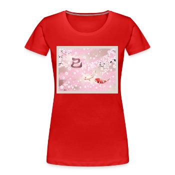 Chinese New Year 2025 Cherry Blossom Koi Fish - Women's Premium Organic T-Shirt - red - Front - Mia (176cm)