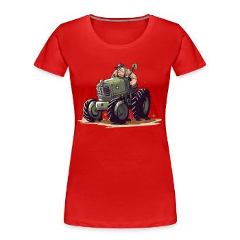 Denis the Angry Farmer - Women's Premium Organic T-Shirt - red - Front - Mia (176cm)