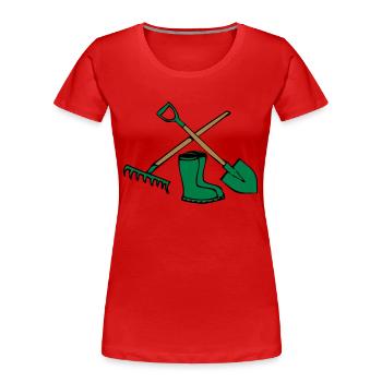 Garden shovel rake gummistiefel - Women's Premium Organic T-Shirt - red - Front - Mia (176cm)