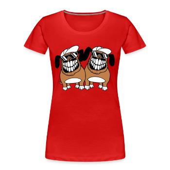 Deux chiens monstre méchant dangereux dents souriant - T-shirt bio Premium Femme - rouge - Devant - Mia (176cm)