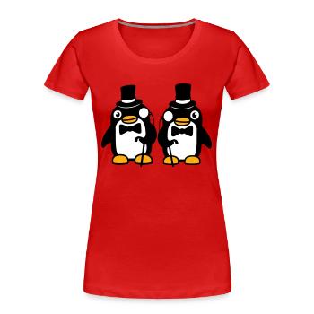 2 Pinguin Gentlemen Sir Herr Zylinder Hut Monokel - Frauen Premium Bio T-Shirt - Rot - Vorne - Mia (176cm)
