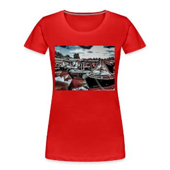 Canal Boat Marina, Northampton - Women's Premium Organic T-Shirt - red - Front - Mia (176cm)