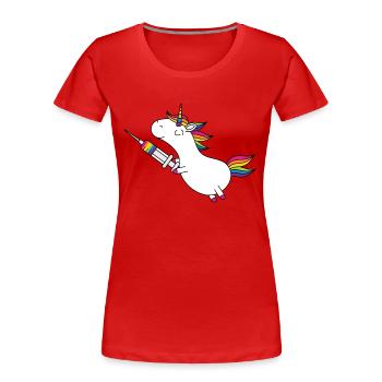 Vaccinated Unicorn Immunicorn - Women's Premium Organic T-Shirt - red - Front - Mia (176cm)