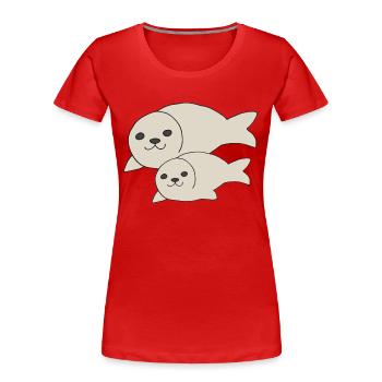 Robbe klein und gross - Frauen Premium Bio T-Shirt - Rot - Vorne - Mia (176cm)