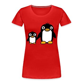 2 Penguins Dad Mom Child Baby Hands Holding Cute - Women's Premium Organic T-Shirt - red - Front - Mia (176cm)