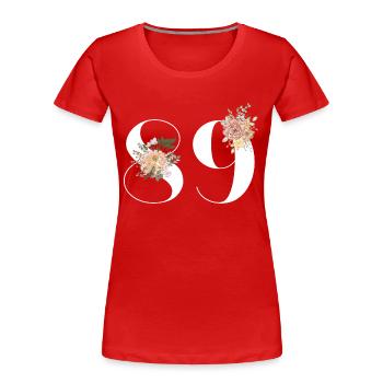 89e anniversaire fleuris (Cadeau de 89 ans) - T-shirt bio Premium Femme - rouge - Devant - Mia (176cm)