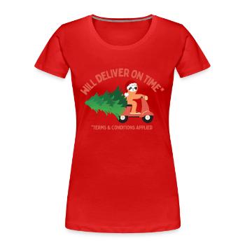 Faultier wird Weihnachtsbaum pünktlich liefern - Frauen Premium Bio T-Shirt - Rot - Vorne - Mia (176cm)