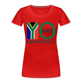 YO BRO - Women's Premium Organic T-Shirt - red - Front - Mia (176cm)