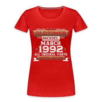 33. Geburtstag Oldtimer März 1992 Jahrgang 92 - Frauen Premium Bio T-Shirt - Rot - Vorne - Mia (176cm)