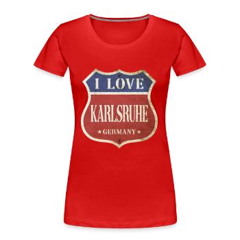 Karlsruhe Deutschland Stadt I Love Vintage Retro - Frauen Premium Bio T-Shirt - Rot - Vorne - Mia (176cm)