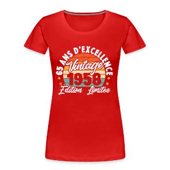 Vintage Cadeau D'anniversaire 65 Ans Vintage 1958 - T-shirt bio Premium Femme - rouge - Devant - Mia (176cm)