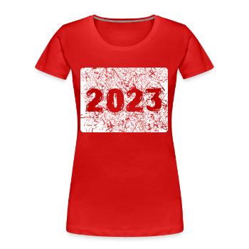2023 - T-shirt bio Premium Femme - rouge - Devant - Mia (176cm)