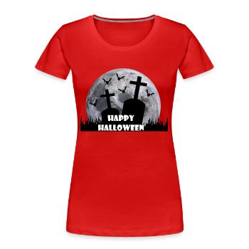 Happy Helloween Grabstein Fledermaus Mond - Frauen Premium Bio T-Shirt - Rot - Vorne - Mia (176cm)