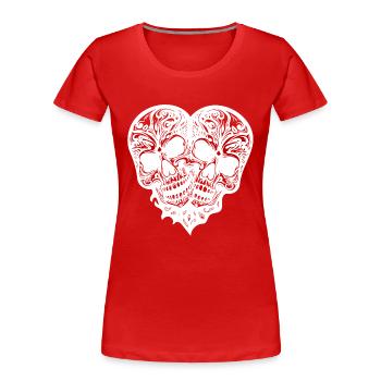 Deux crânes Coeur Tatouage Style Tribal - T-shirt bio Premium Femme - rouge - Devant - Mia (176cm)