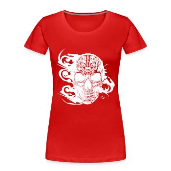 Burning grinning tattoo skull - Women's Premium Organic T-Shirt - red - Front - Mia (176cm)