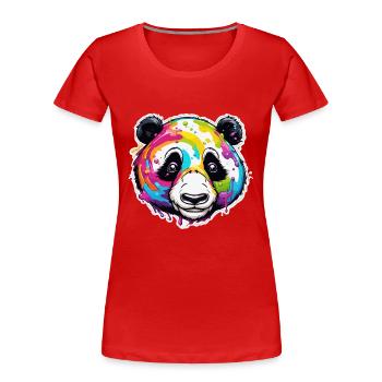Panda / Tier / Zoo / Bambus / Wild / Kindlich - Frauen Premium Bio T-Shirt - Rot - Vorne - Mia (176cm)