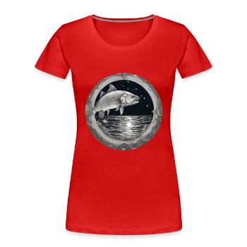 Pike,Fish,Illustration,Black & White,Sea,Circle - Women's Premium Organic T-Shirt - red - Front - Mia (176cm)