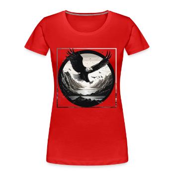 Eagle,Landscape,Black & White,Retro,Circle,Mountains - Women's Premium Organic T-Shirt - red - Front - Mia (176cm)