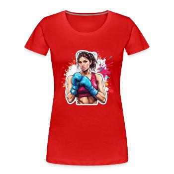 Boxeur / Sports / Combat / Arène / Ring de boxe / Poings - T-shirt bio Premium Femme - rouge - Devant - Mia (176cm)