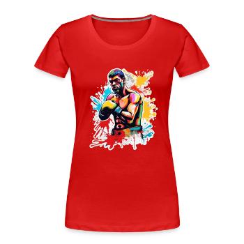 Boxeur / Sports / Combat / Arène / Ring de boxe / Poings - T-shirt bio Premium Femme - rouge - Devant - Mia (176cm)