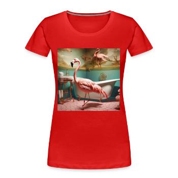Flamant rose, rétro, flamant rose dans la salle de bain, vintage - T-shirt bio Premium Femme - rouge - Devant - Mia (176cm)