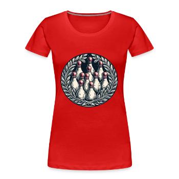 Bowling / Kegeln / Bowlingbahn / Pin / Strike - Frauen Premium Bio T-Shirt - Rot - Vorne - Mia (176cm)