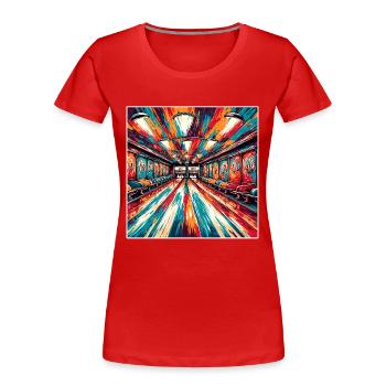 Bowling / Kegeln / Bowlingbahn / Pin / Strike - Frauen Premium Bio T-Shirt - Rot - Vorne - Mia (176cm)