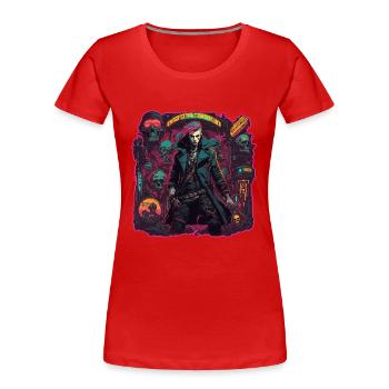 Cyberpunk / Design / Logo / Frau / Mantel / Gothic - Frauen Premium Bio T-Shirt - Rot - Vorne - Mia (176cm)