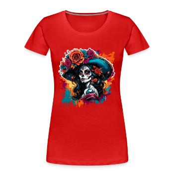 La Catrina/ Tattoo / Mexiko / Totenkopf / Skull - Frauen Premium Bio T-Shirt - Rot - Vorne - Mia (176cm)