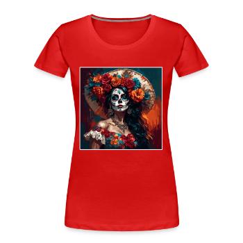 La Catrina/ Tattoo / Mexiko / Totenkopf / Skull - Frauen Premium Bio T-Shirt - Rot - Vorne - Mia (176cm)