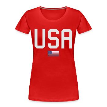 TEAM USA amerikanische Flagge Fahne unter Schrift - Frauen Premium Bio T-Shirt - Rot - Vorne - Mia (176cm)