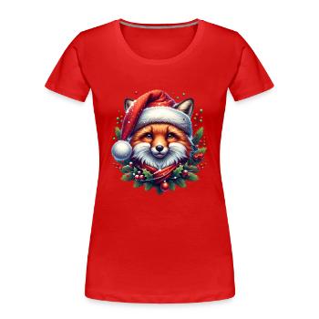 Renard de Noël Chapeau de Noël Boules de neige - T-shirt bio Premium Femme - rouge - Devant - Mia (176cm)