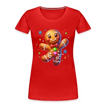 Lebkuchenmann Weihnachten - Frauen Premium Bio T-Shirt - Rot - Vorne - Mia (176cm)