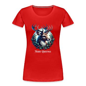 Hirsch Hirschgeweih Hirschkopf Weihnachtlich - Frauen Premium Bio T-Shirt - Rot - Vorne - Mia (176cm)
