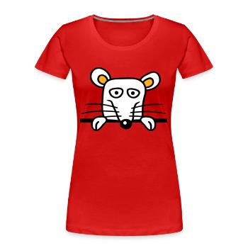Maus Ratte hinter Mauer Zaun Schild guckt lustig - Frauen Premium Bio T-Shirt - Rot - Vorne - Mia (176cm)