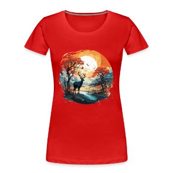 Hirsch im Herbstkreis - Frauen Premium Bio T-Shirt - Rot - Vorne - Mia (176cm)
