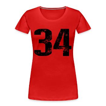34 Zahl Trikot - Frauen Premium Bio T-Shirt - Rot - Vorne - Mia (176cm)
