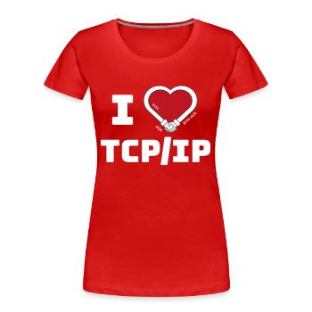 I love TCP/IP - Tribut an TCP IP & DARPA - Frauen Premium Bio T-Shirt - Rot - Vorne - Mia (176cm)