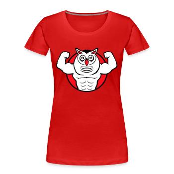Eule Bodybuilder Muskeln Bizeps Posen Gym Rat Cool - Frauen Premium Bio T-Shirt - Rot - Vorne - Mia (176cm)